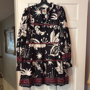 FARM Rio Black and White Long Sleeve Printed Mini Dress